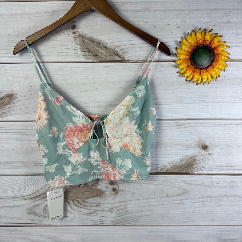 Abercrombie & Fitch Floral Cami Top Sleeveless Crop Top Green Pink Medium